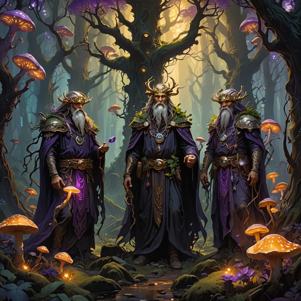 Druids in Mystical Forest: Dark Fantasy Art