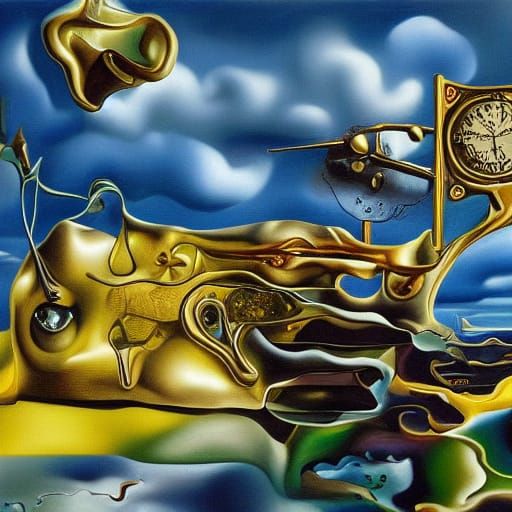Surreal Portrait of Dreamlike State with Melting Clocks