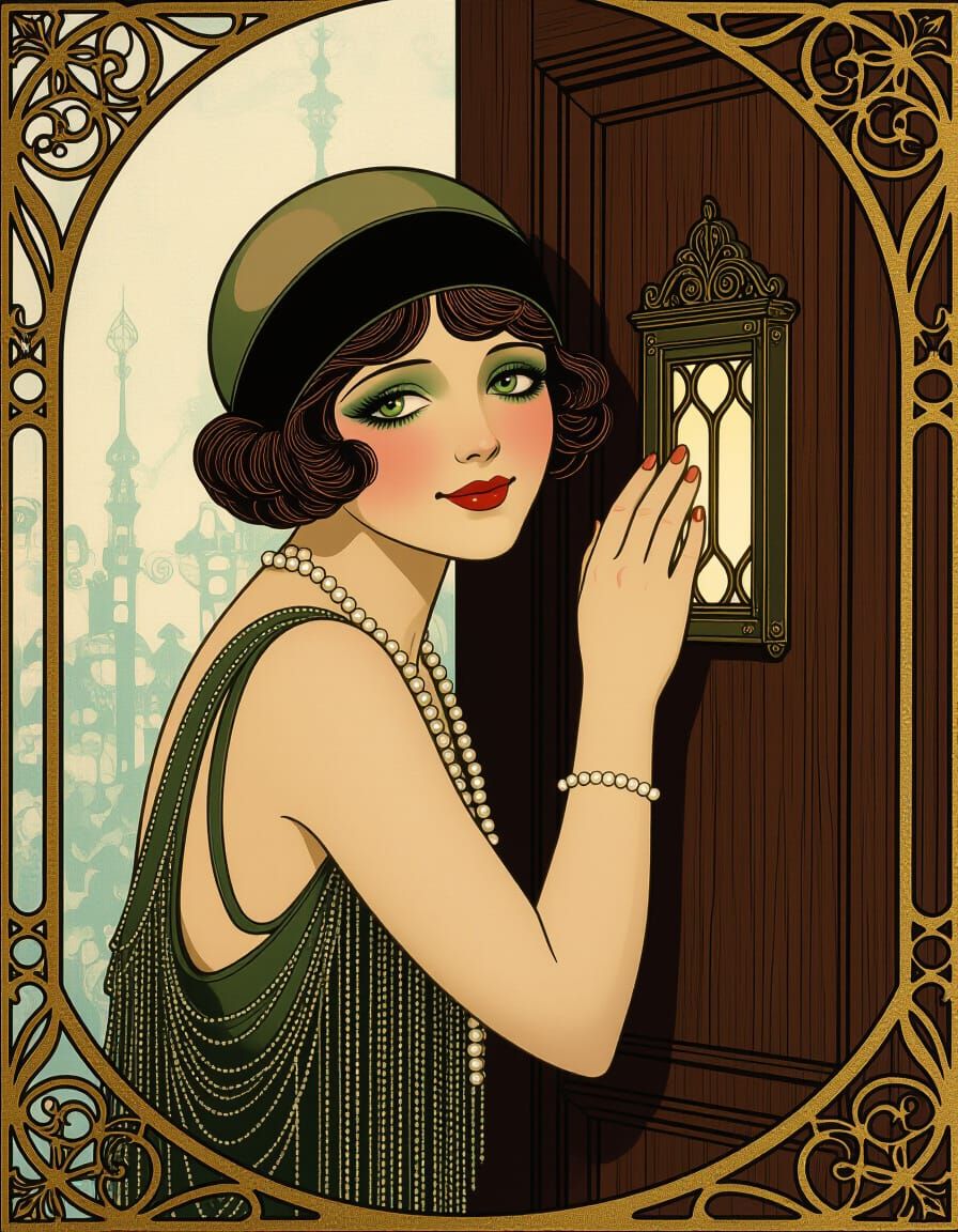 Elegant Flapper Girl in Art Nouveau Style