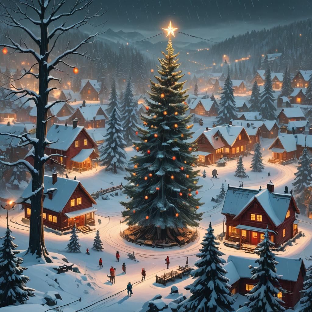 Magical Winter Wonderland with Giant Christmas Tree
