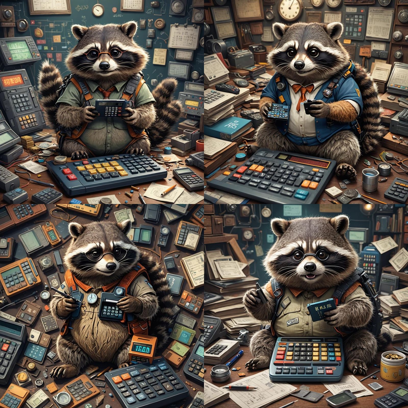 Nerdy Raccoon with Calculator: Digital Matte Painting