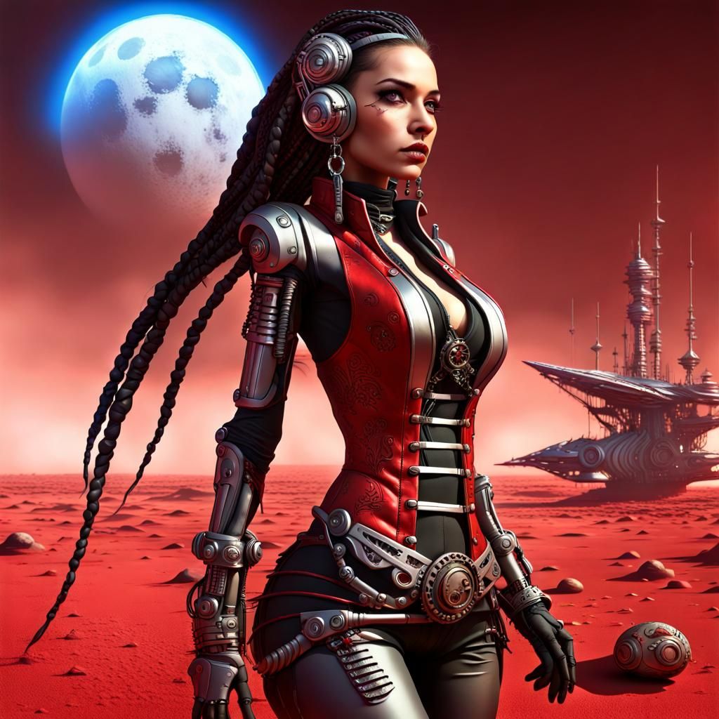 Futuristic Latina Cyborg Sky Pirate on Red Planet