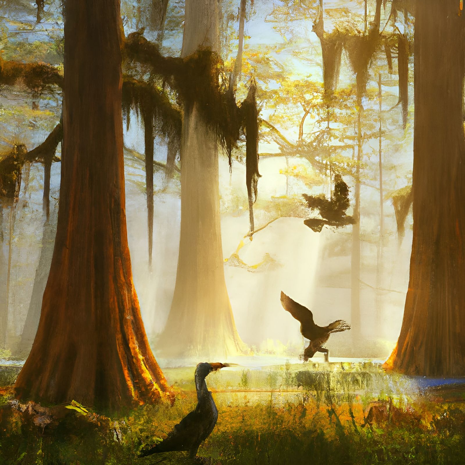 Hunting Dogs in North Carolina Swamp: Hyperrealist Painting