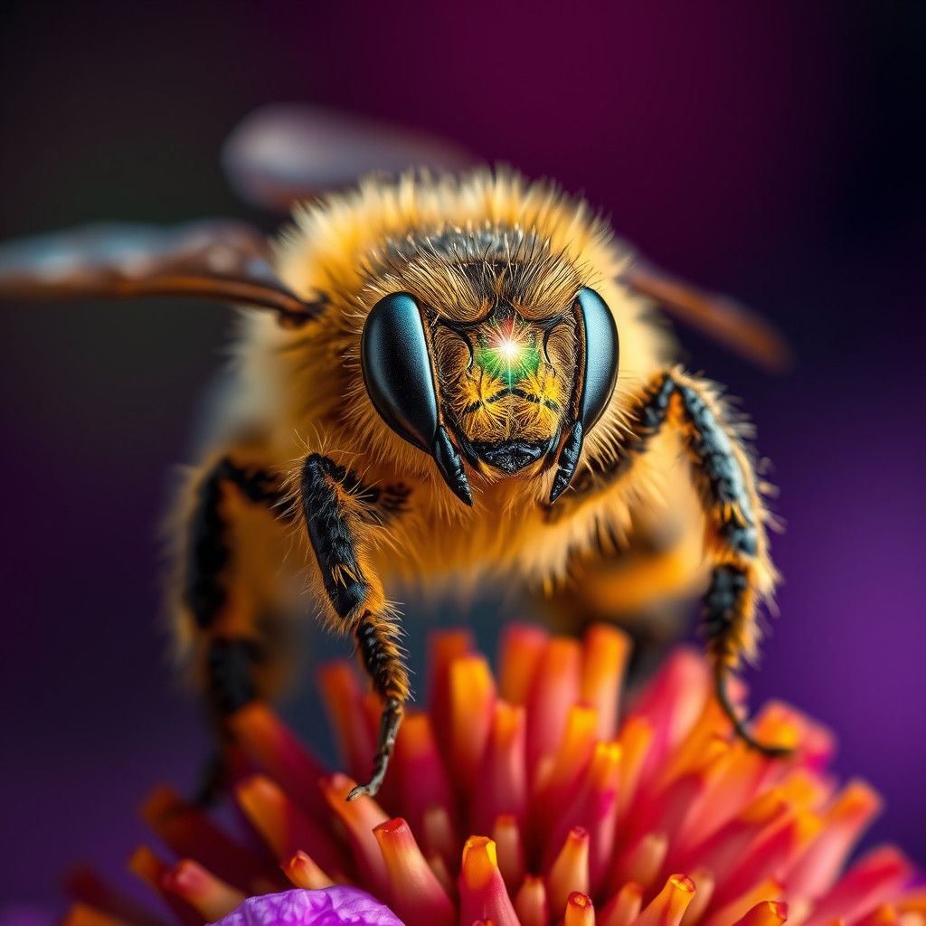 Majestic Bee with Futuristic Eyes Radiating Energy