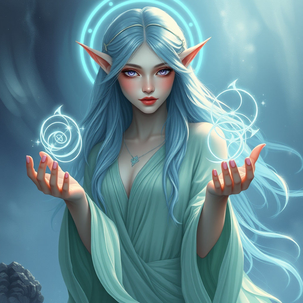 Mystical Elf Woman with Water Powers, Digital Art