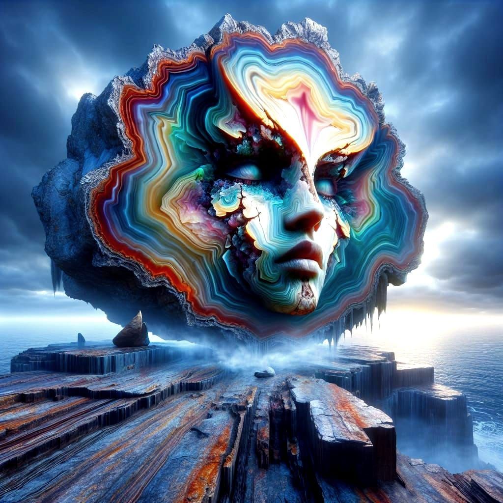 Surreal Geode Goddess in a Futuristic Landscape