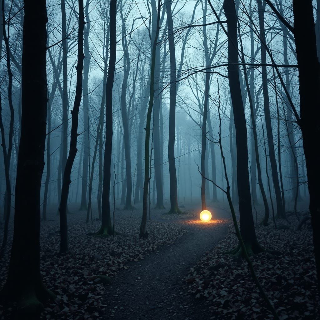 Eerie Woods with Mysterious Glowing Orb