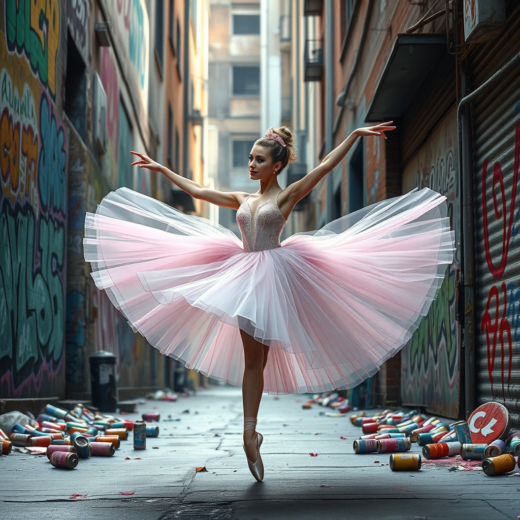 Ballerina's Urban Dance: A Matte Painting Fantasy