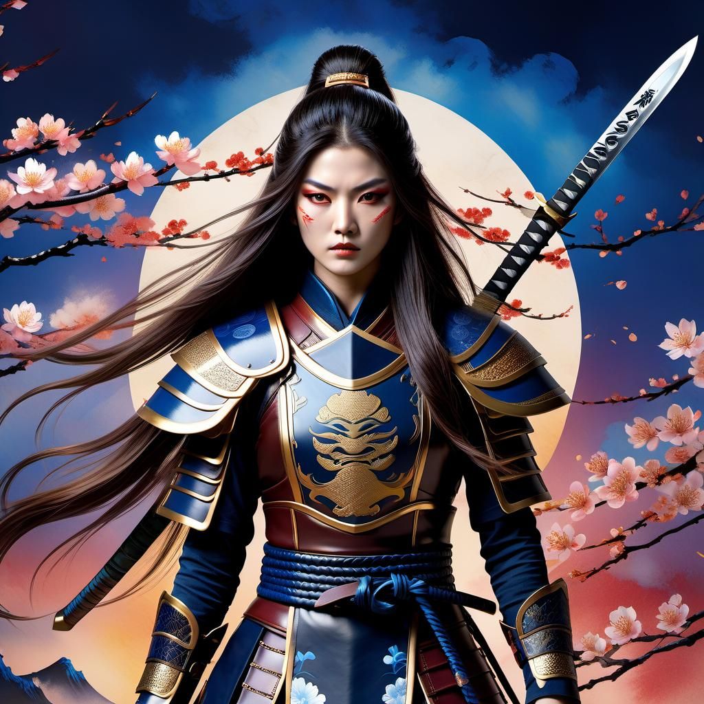 Fierce Ceramic Woman Warrior with Swords