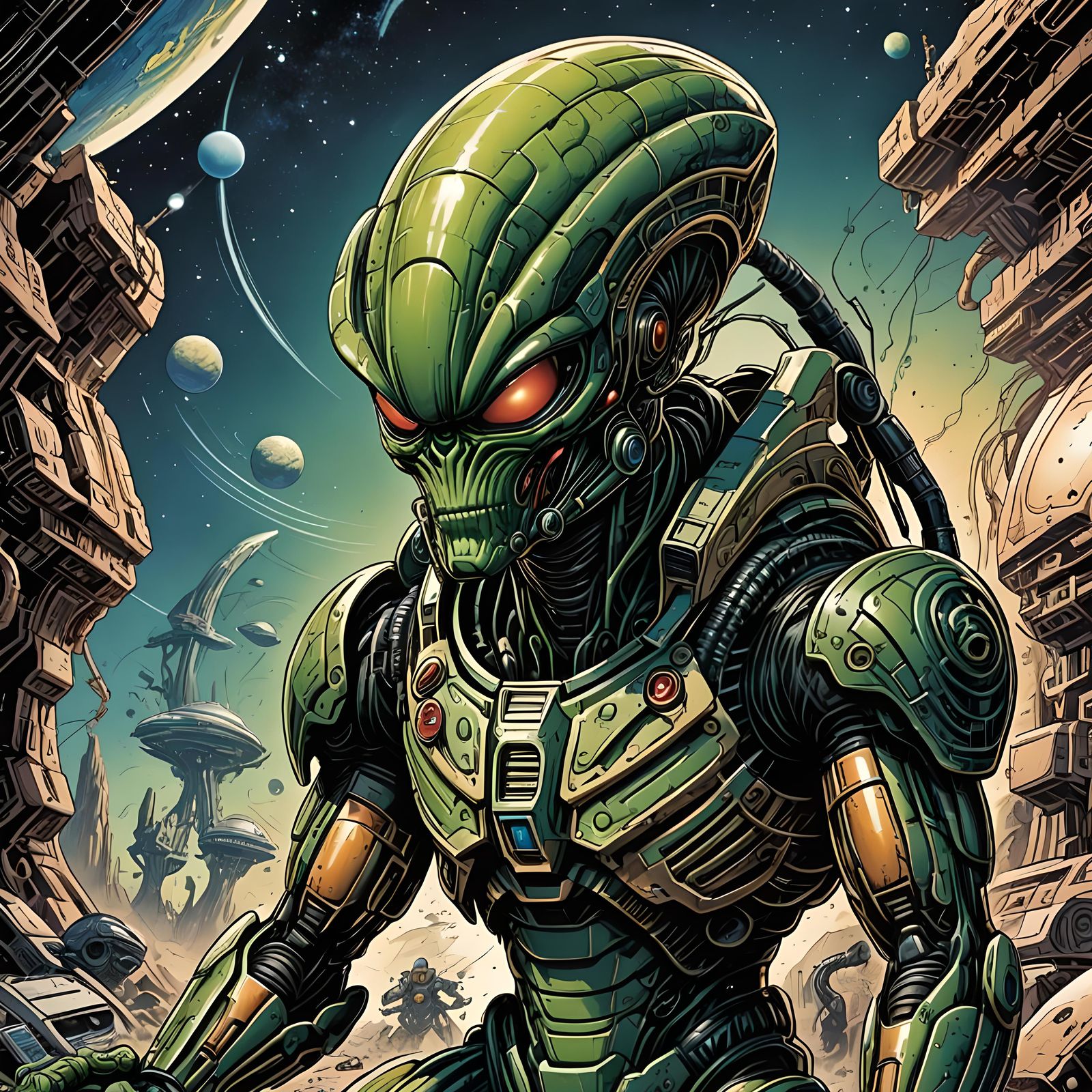 Martian Alien Robot in Jack Kirby Comic Style