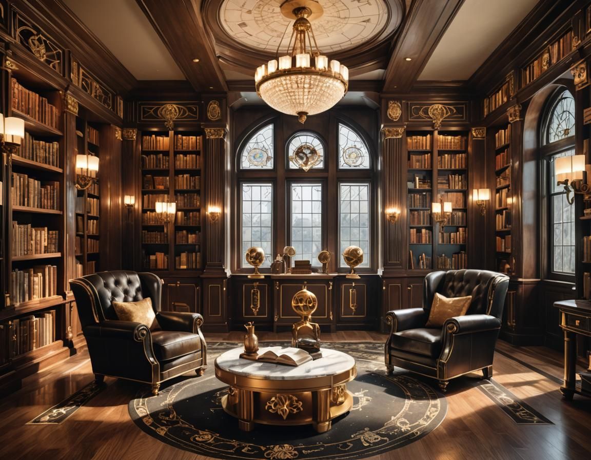 Art Deco Library with Androids Reading