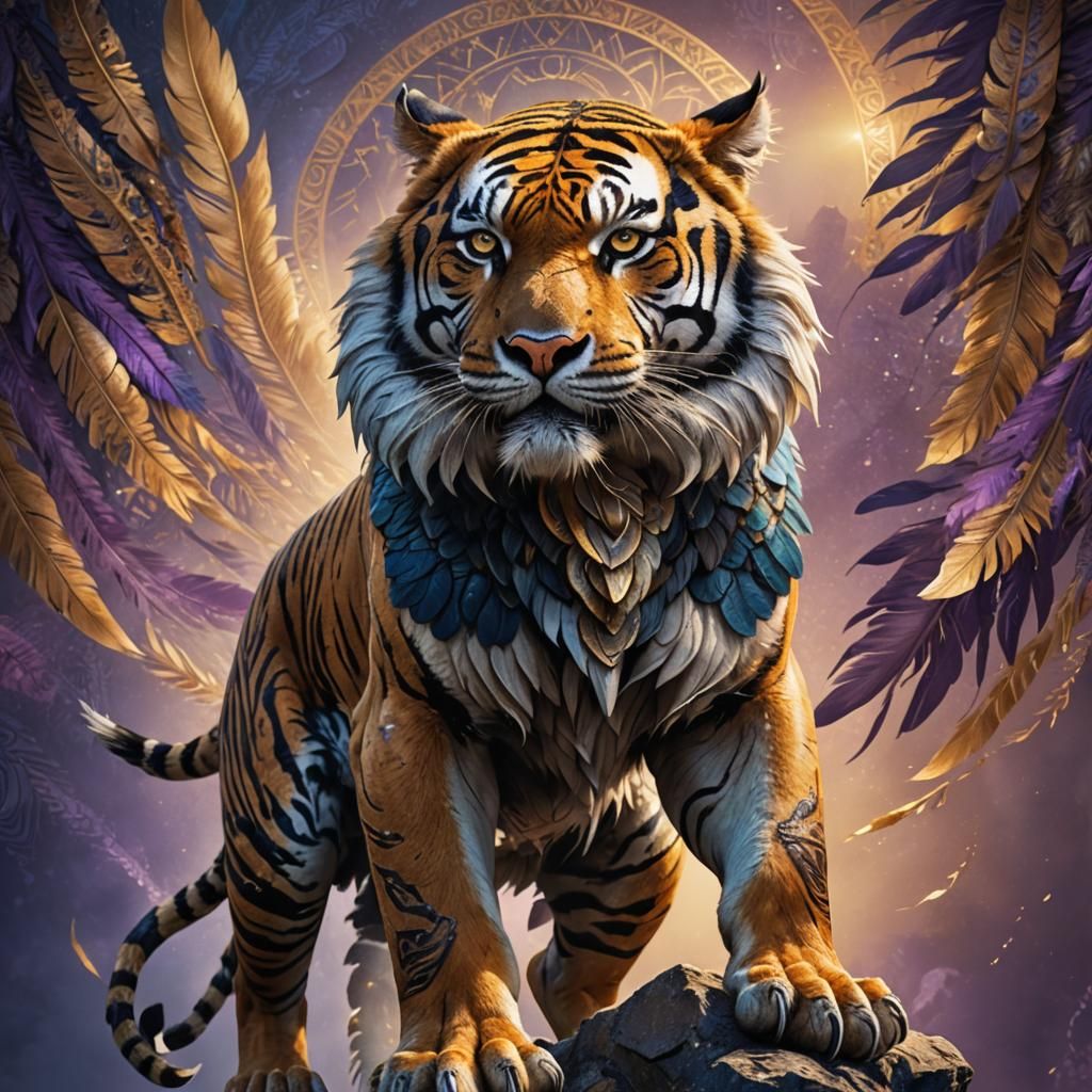 Mythic Tiger Eagle Warrior in Detailed Matte Painting