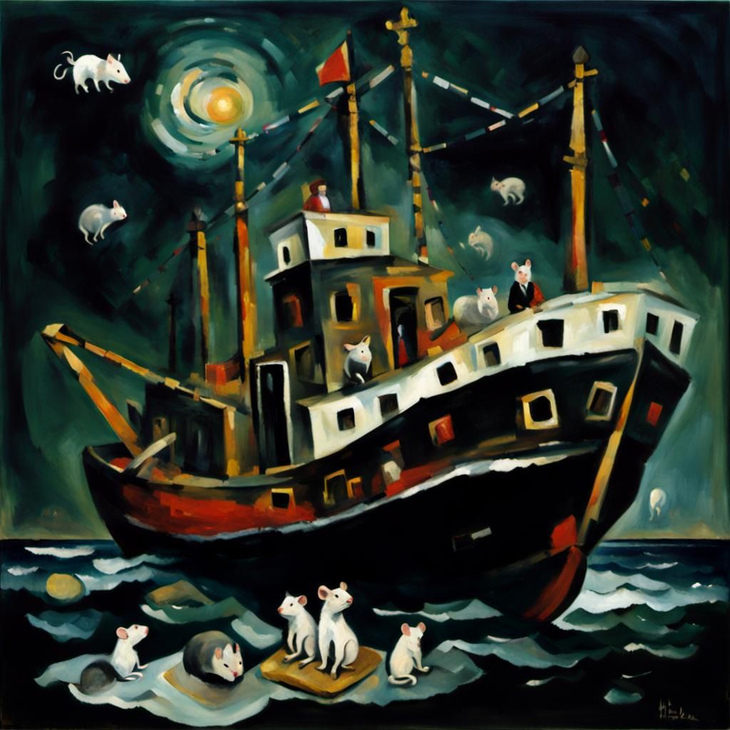 Crystal Ship with Crystal Mice: Still Life