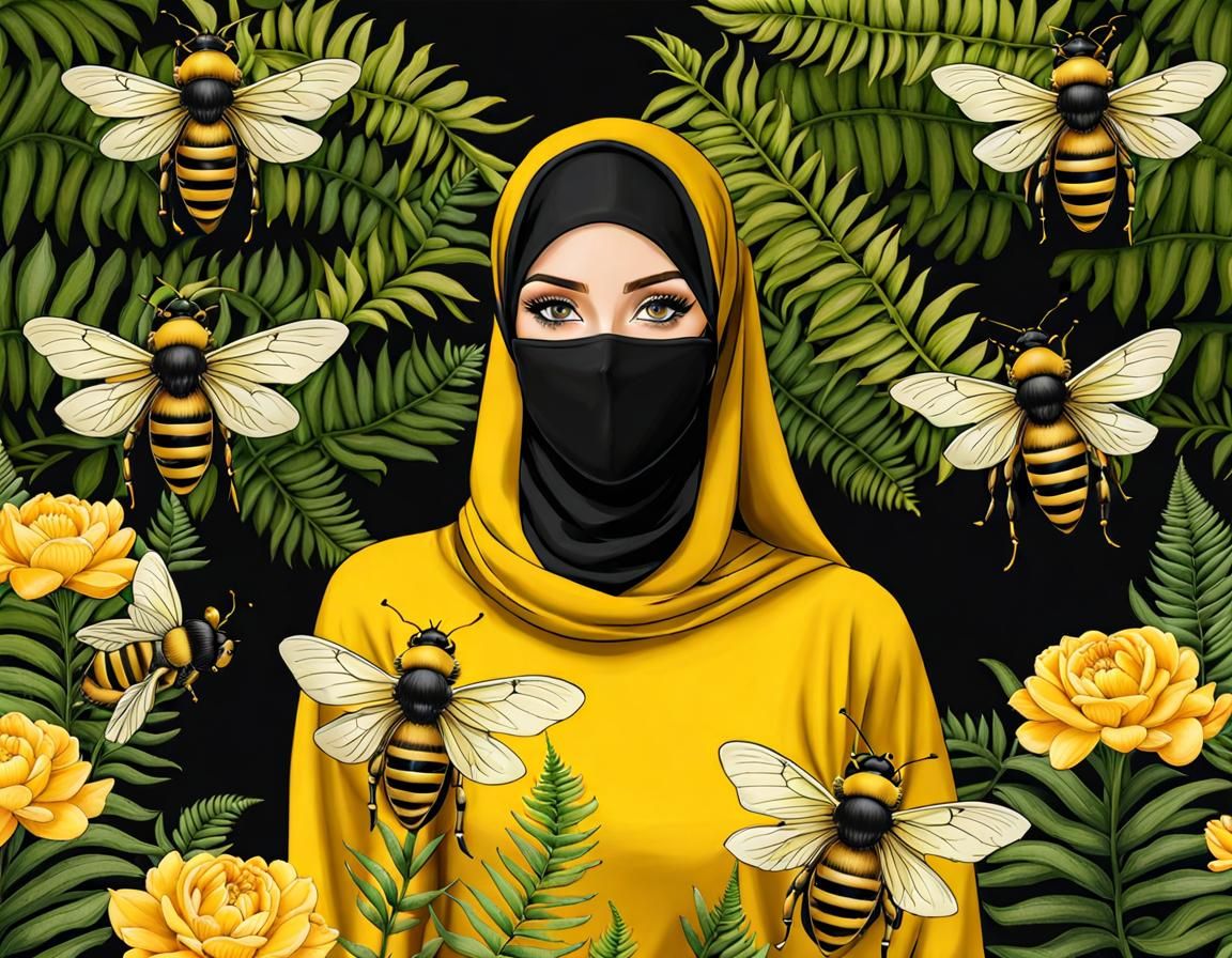 Beautiful Woman in Botanic Garden Surrounded by Bees