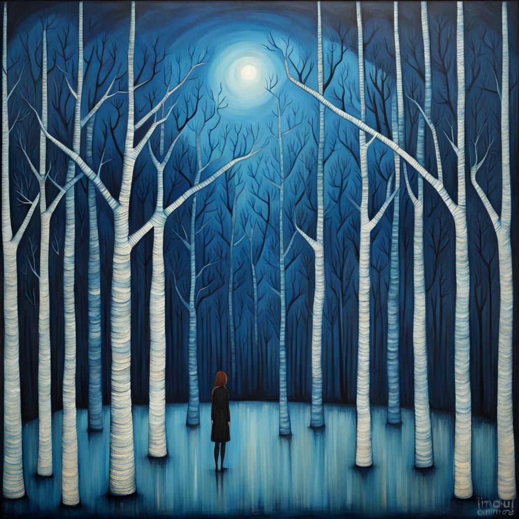 Midnight Forest in Art Brut Style