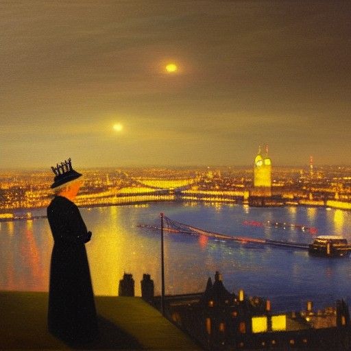 Queen Elizabeth Overlooks London: Oil Painting
