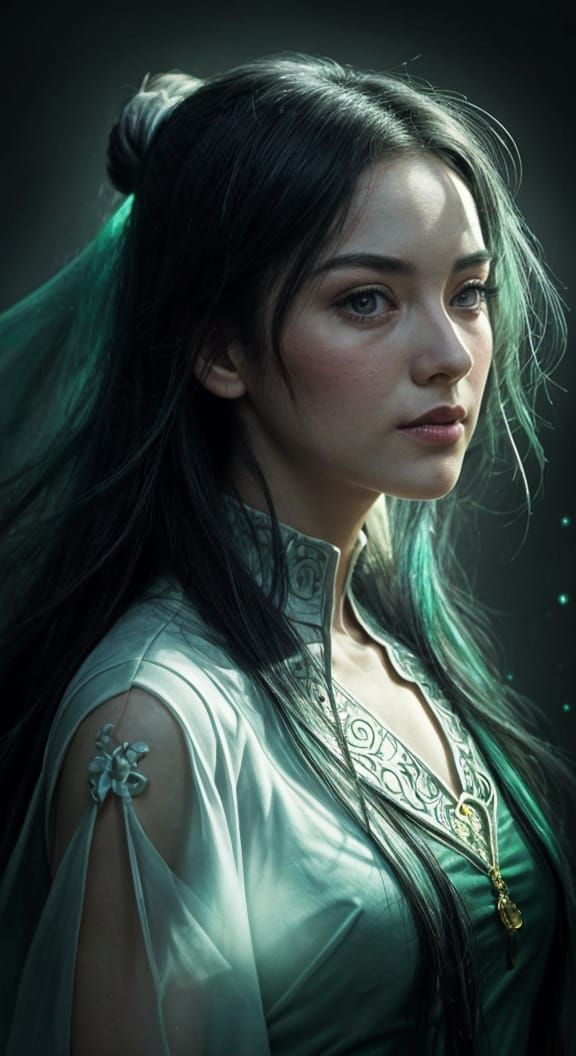 Ghost Girl in Green Void: Digital Portrait