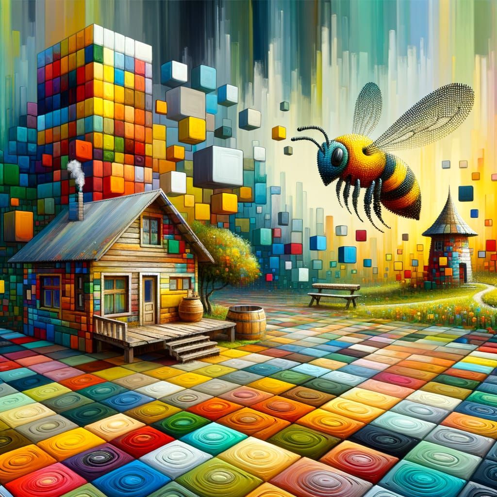 Vibrant Cityscape with Tranquil Countryside and Abstract For...