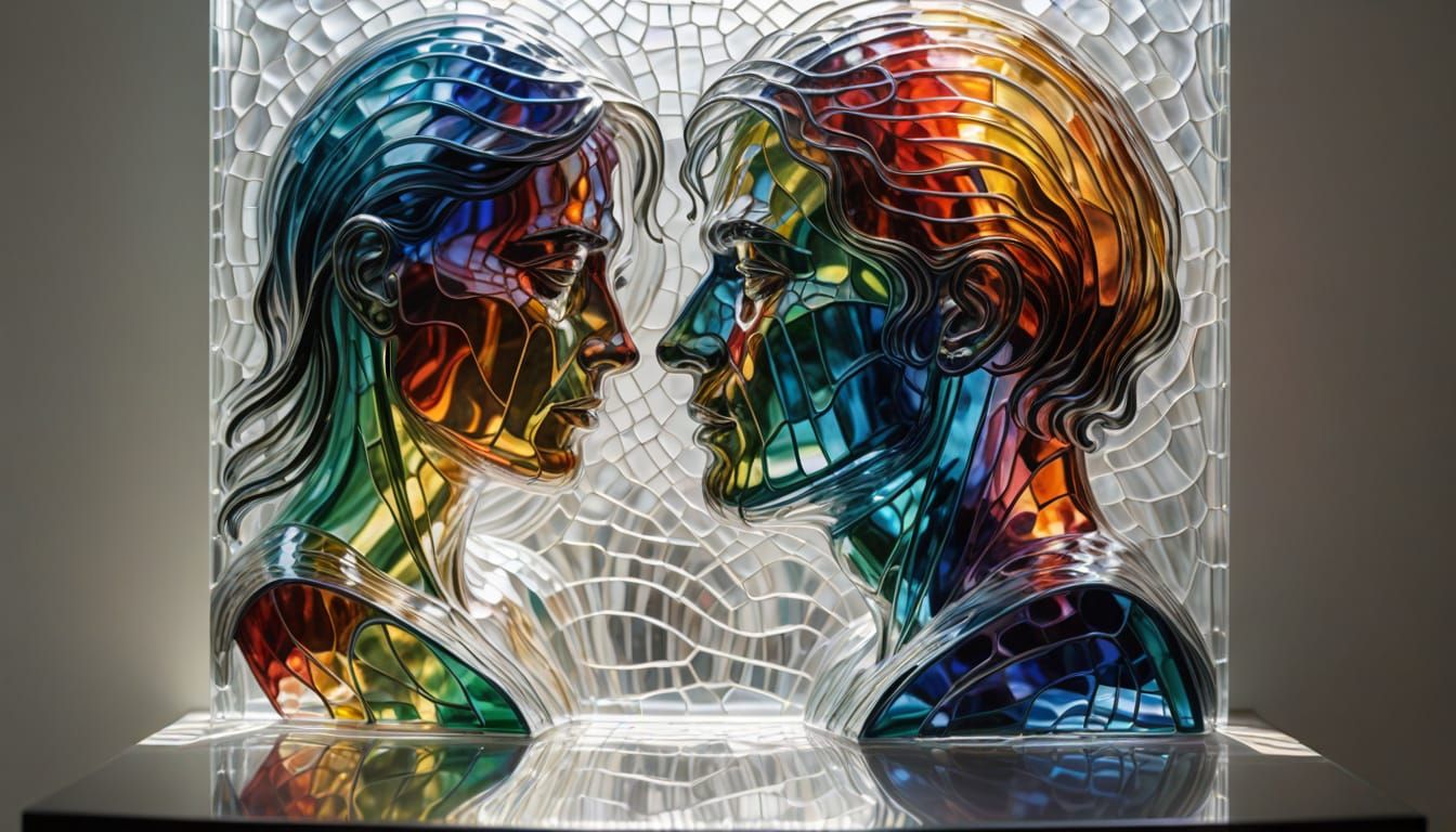 Abstract Glass Sculpture of Intertwined Lovers