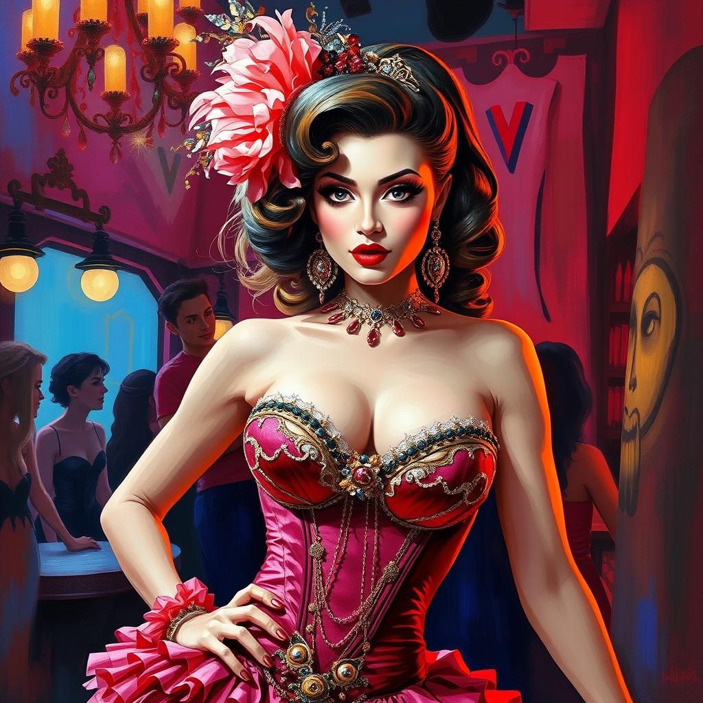 Burlesque Dancer Portrait in Impressionistic Style