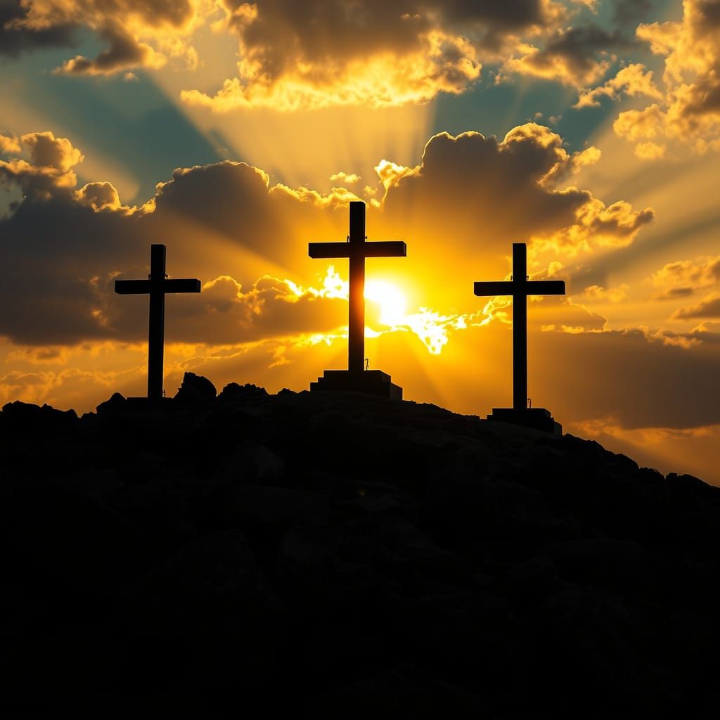 Biblical Landscape of Golgotha at Sunrise