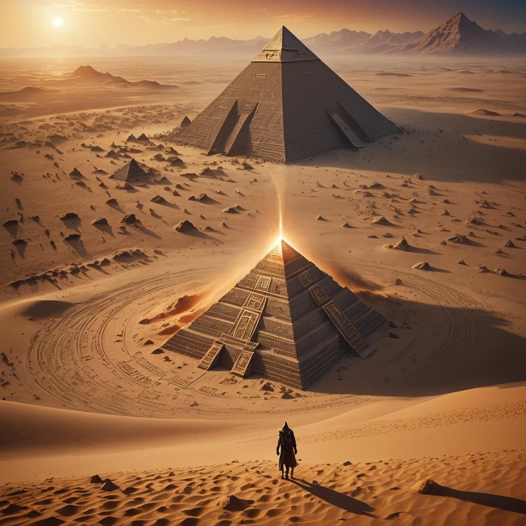 Fantastical Desert Pyramid with Glowing Runes