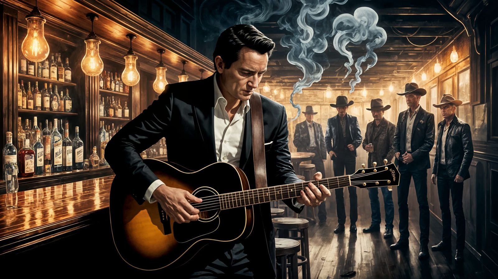 Johnny Cash Performs in a Smoky Bar