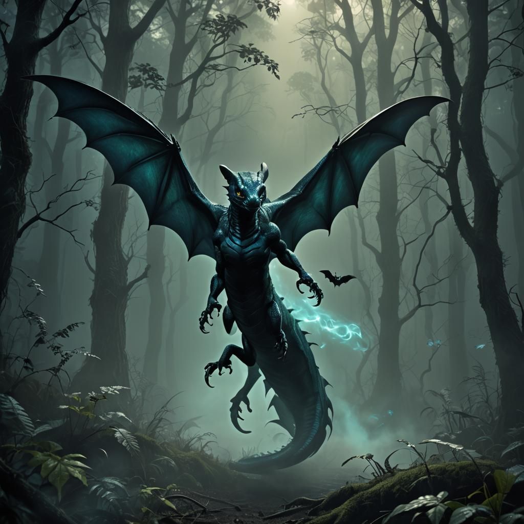 Cobra-Bat Hybrid Creature in Dark Fantasy Art