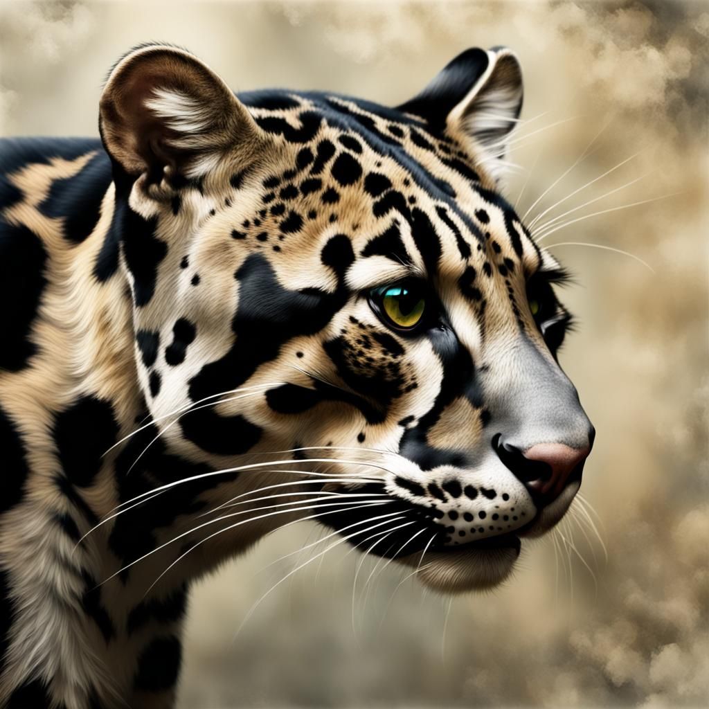 Majestic Clouded Leopard in a Mysterious Black Forest