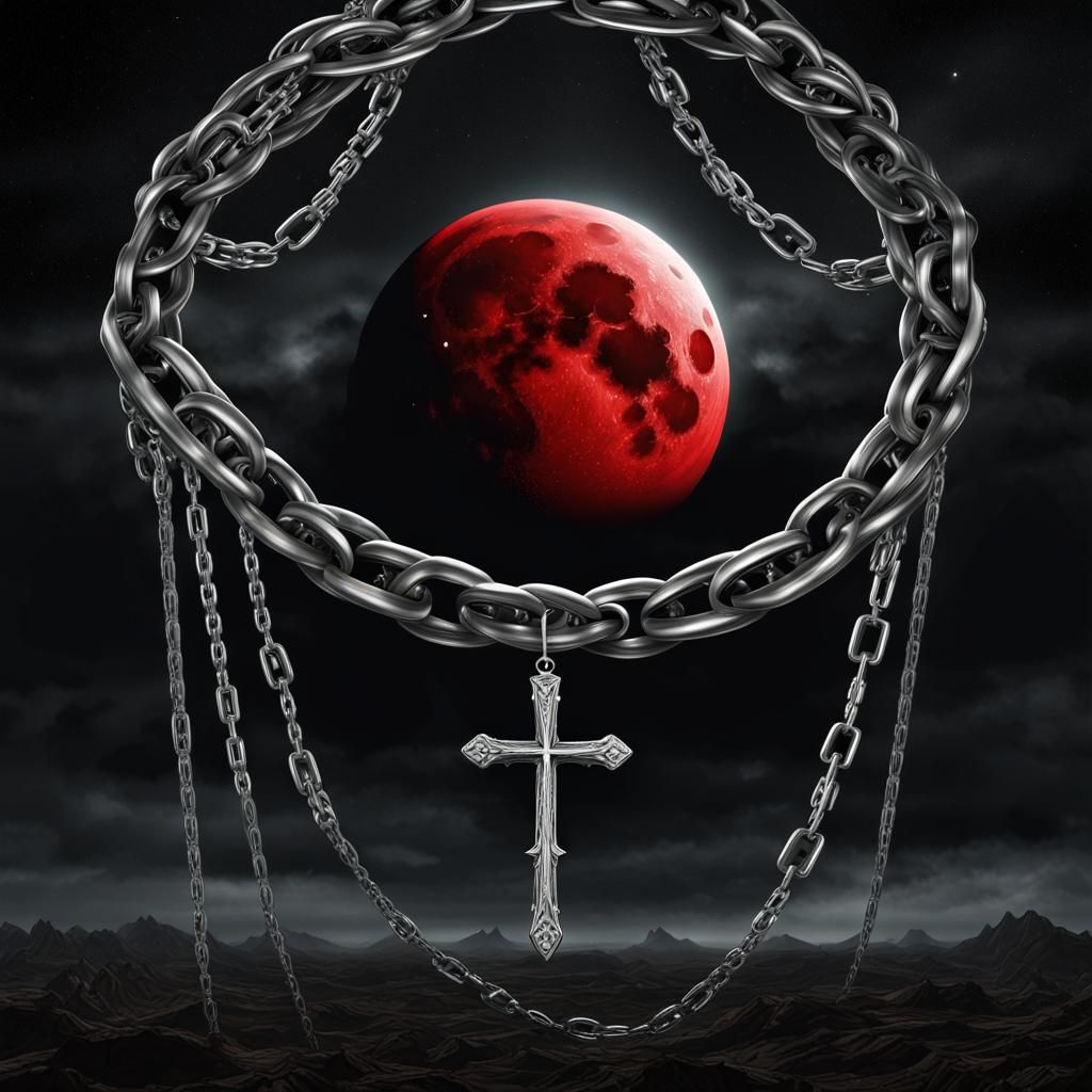 Red Moon with Chains Fantasy Concept Art