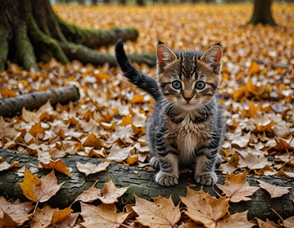 Kitten Standing on Autumn Leaf: Professional Photography