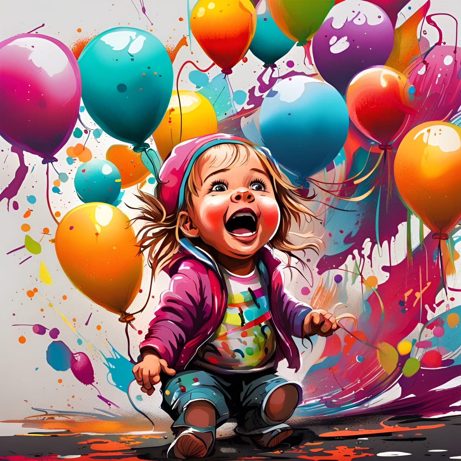 Toddler's Joy: Balloons in Graffiti Art Style