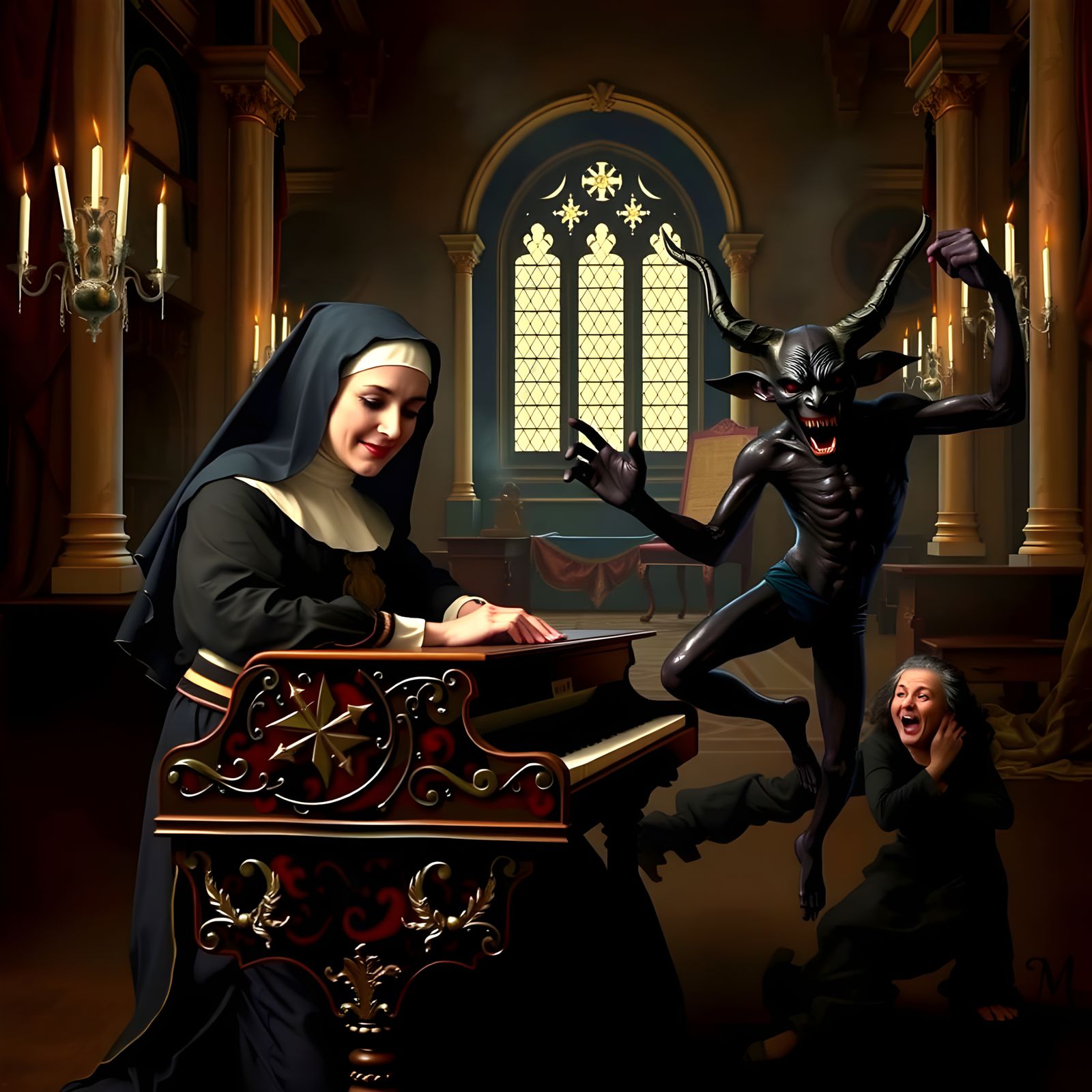 Spanish Renaissance Nun Plays Piano Amidst Devil's Delight