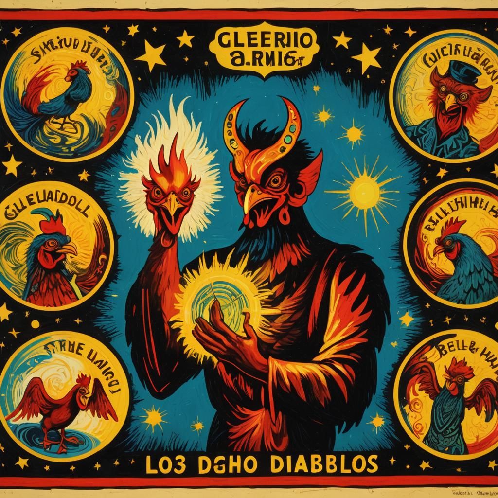 Demonic Chicken on Psychedelic Dance Floor in Surrealism