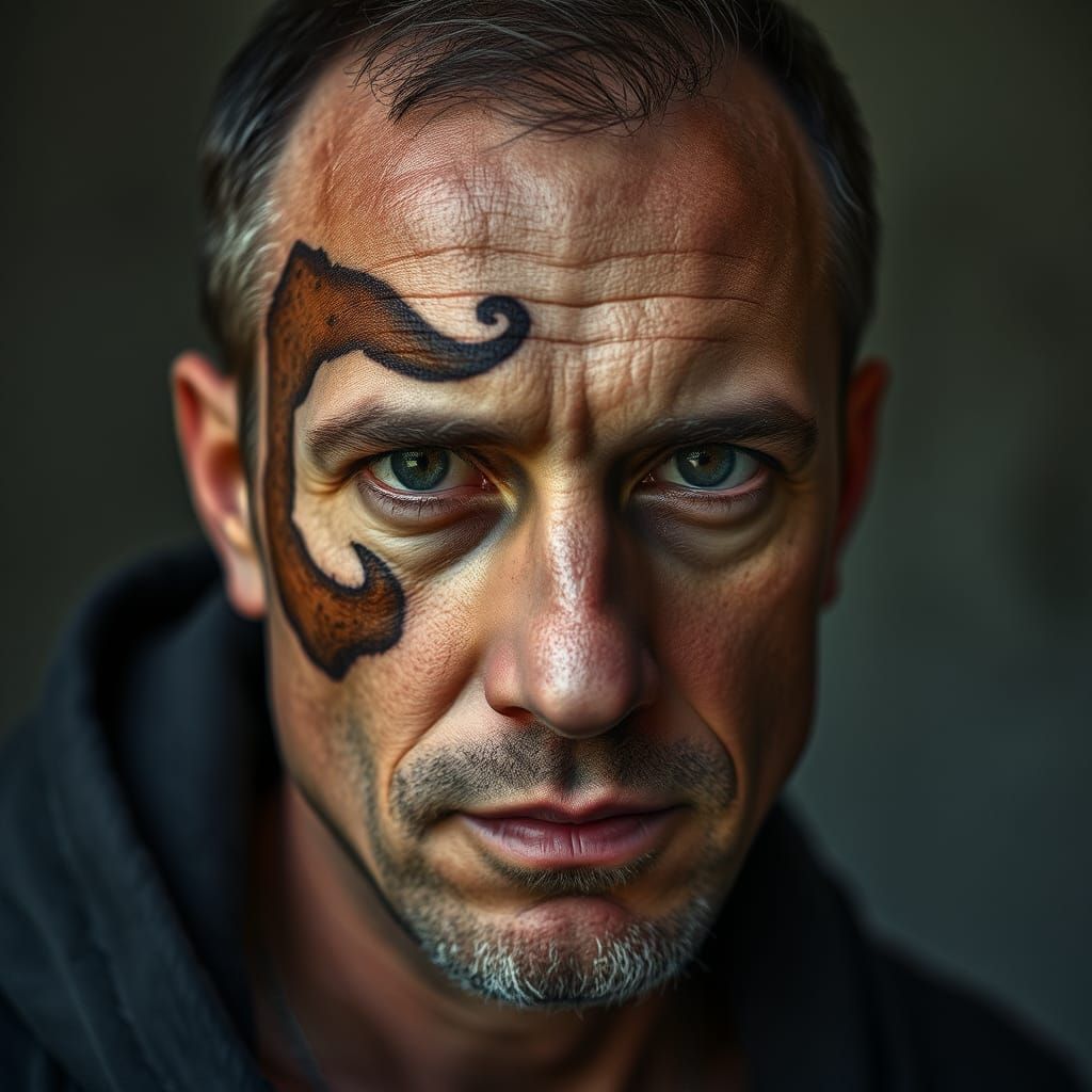 Man with Distinctive Birthmark in Hyperrealistic Style