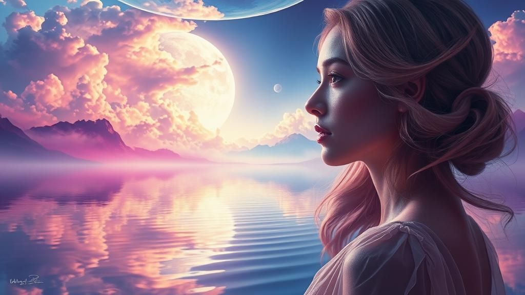 Ethereal Double Exposure Portrait with Alien Landscape