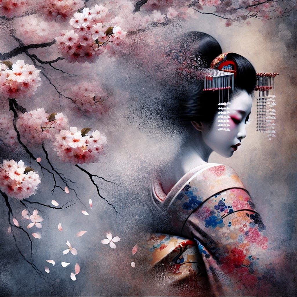 Sakura trees sway,
Moments of reflection shine,
Geisha in th...