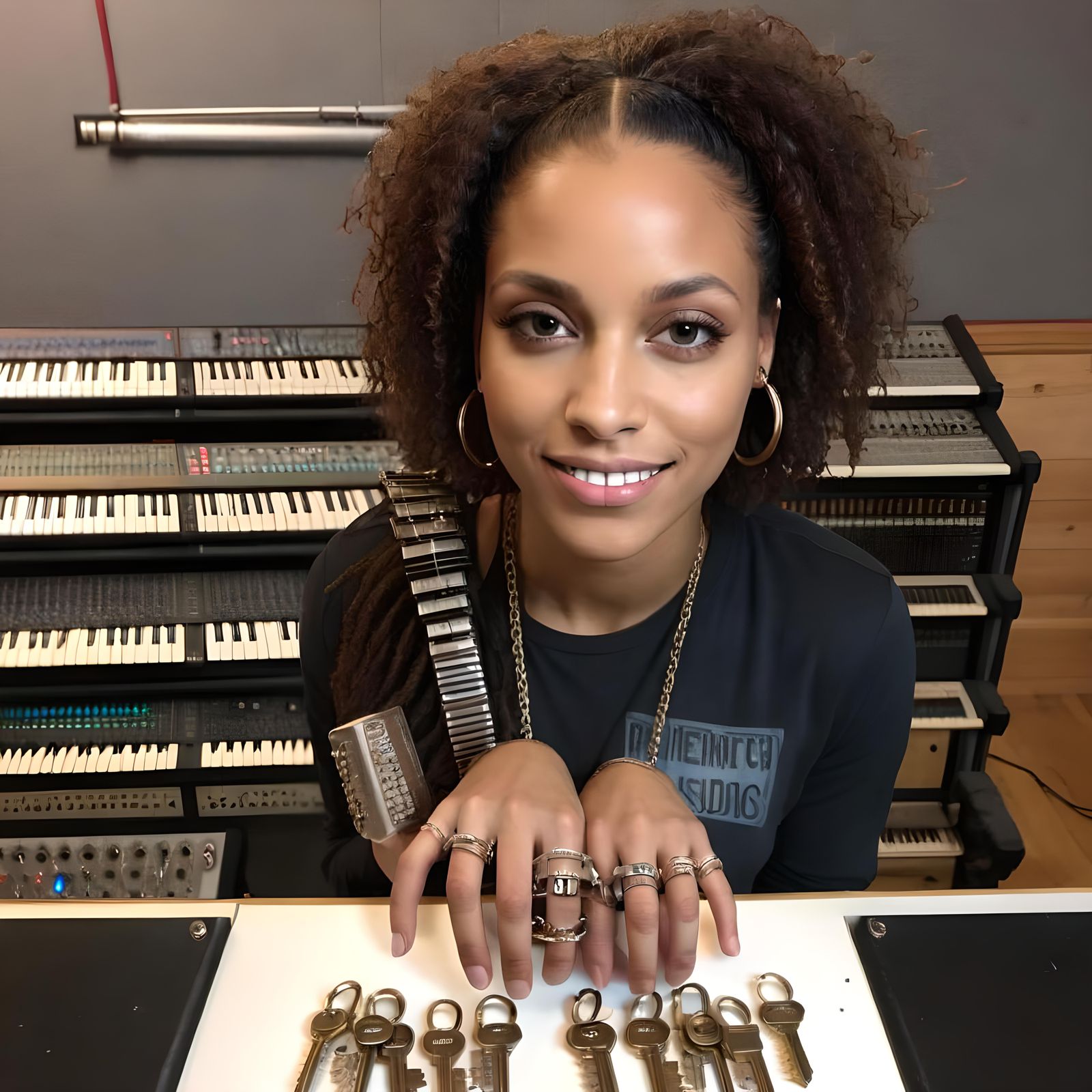 Woman Holding Keys in Recording Studio