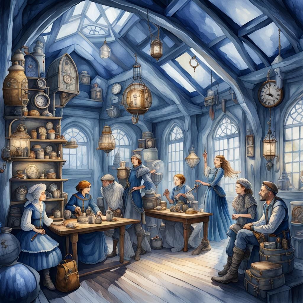 Adventurers Guild: Steampunk Watercolour Illustration