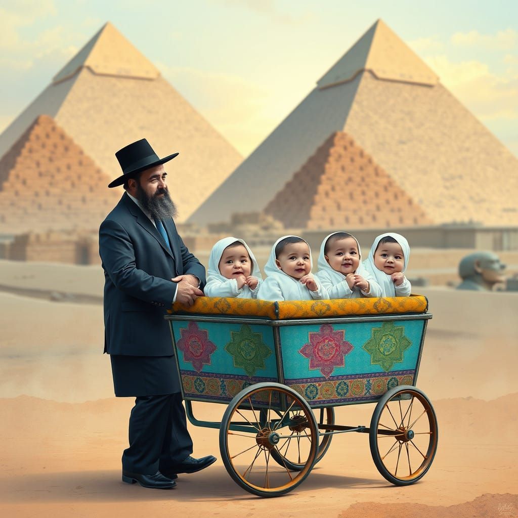Ultra-Orthodox Hasidic Jew in Ancient Egypt with Vibrant Shi...