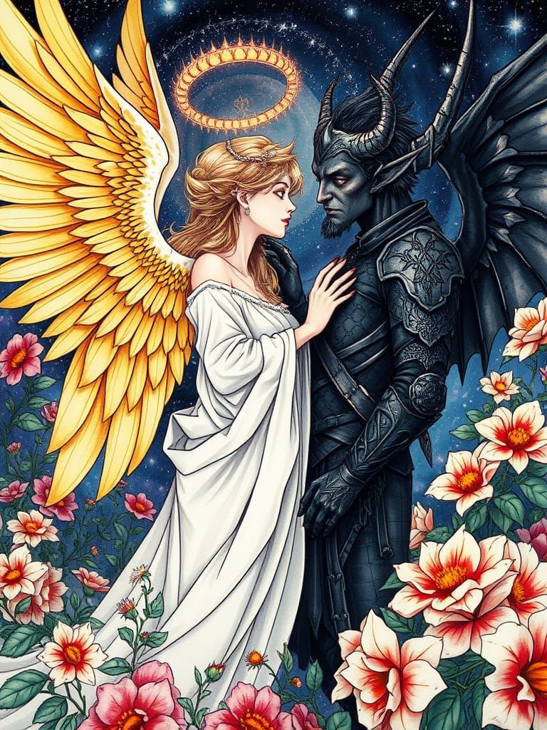 Angelic Demon Love in Manga Style