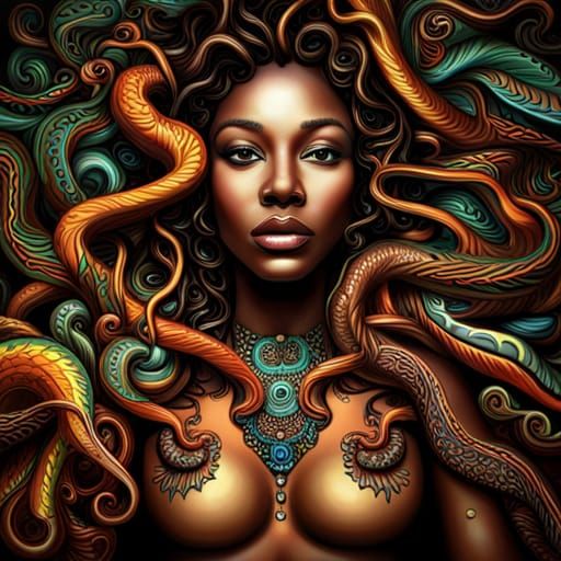 Psychedelic Medusa with Snakes in Hair