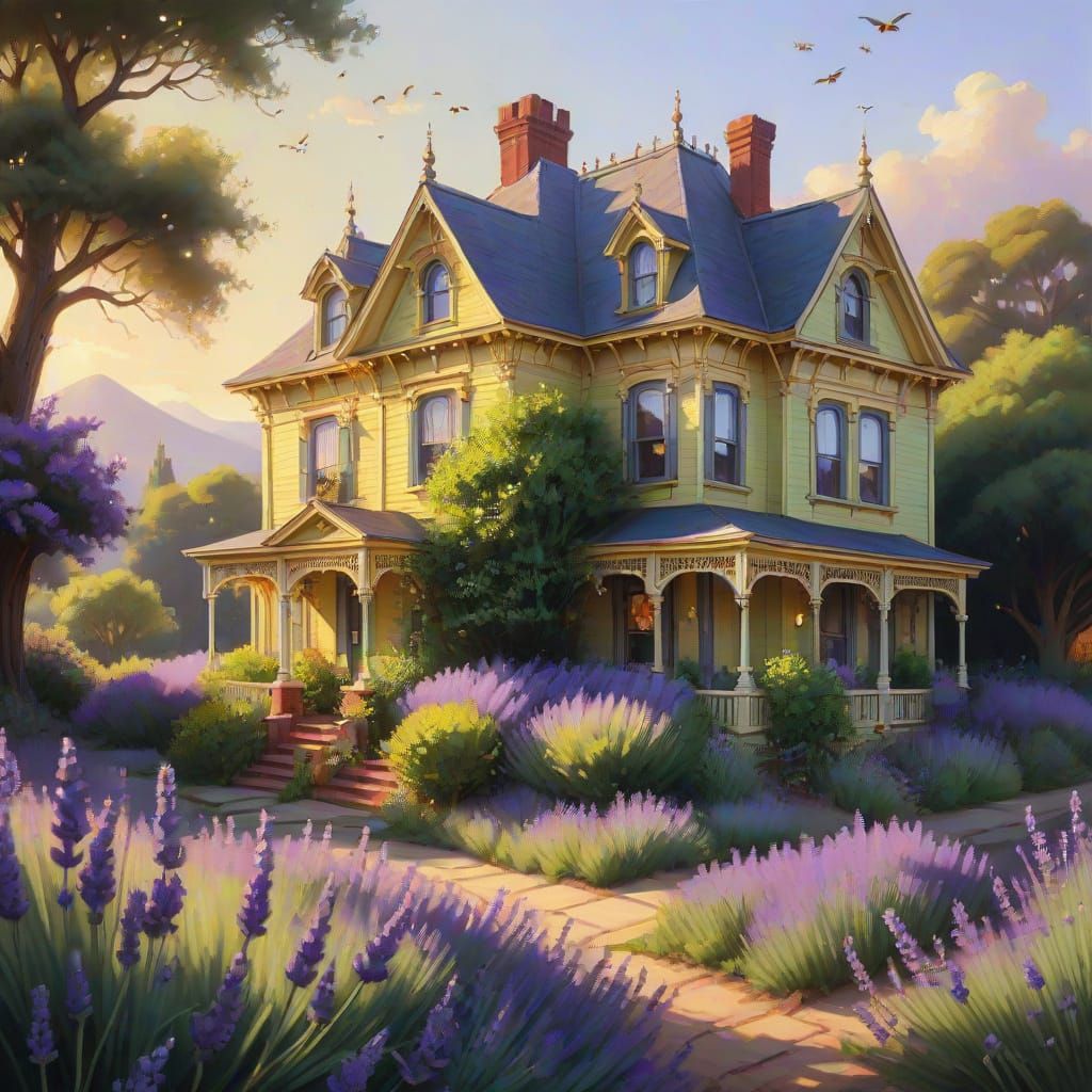 Victorian Lavender Estate in Golden Light