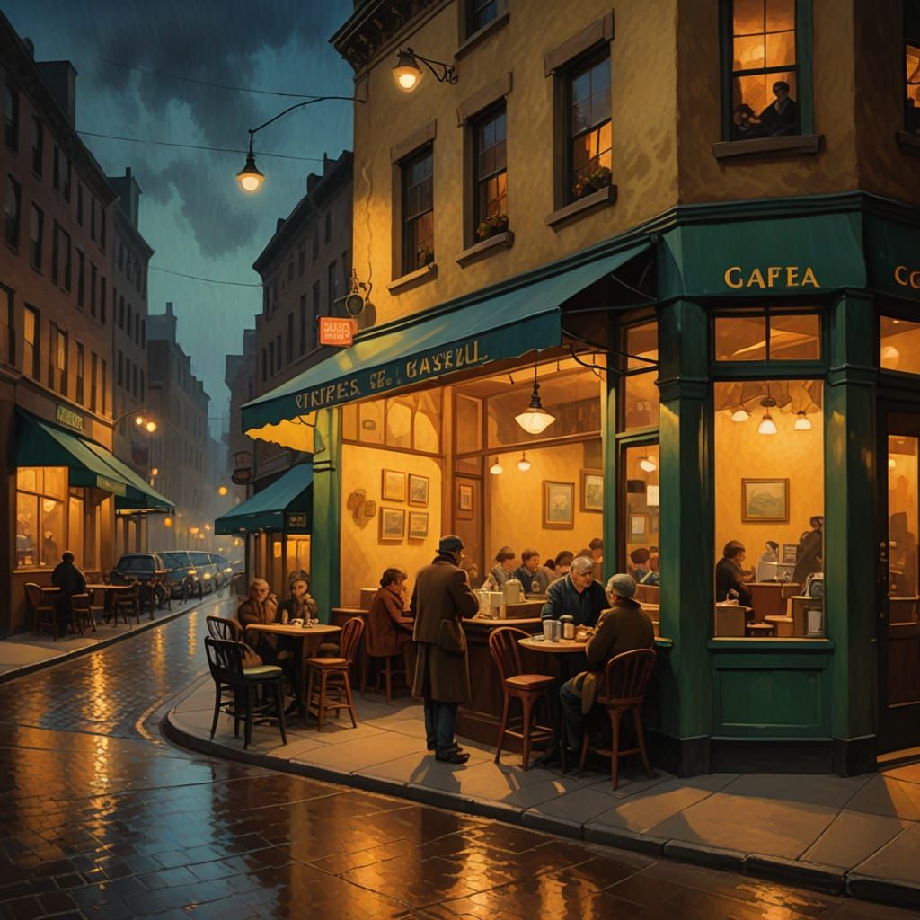 Warmth of an Evening Coffee Shop in Golden Lighting