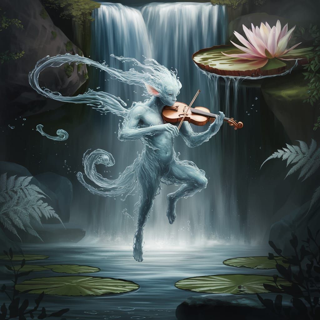 Ethereal Nix Playing Fiddle by Waterfall