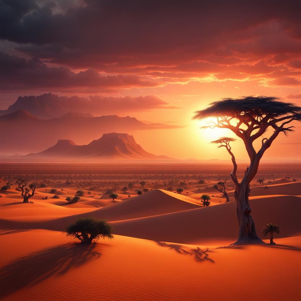 African Sahara Sunset: Detailed Matte Painting in 8k