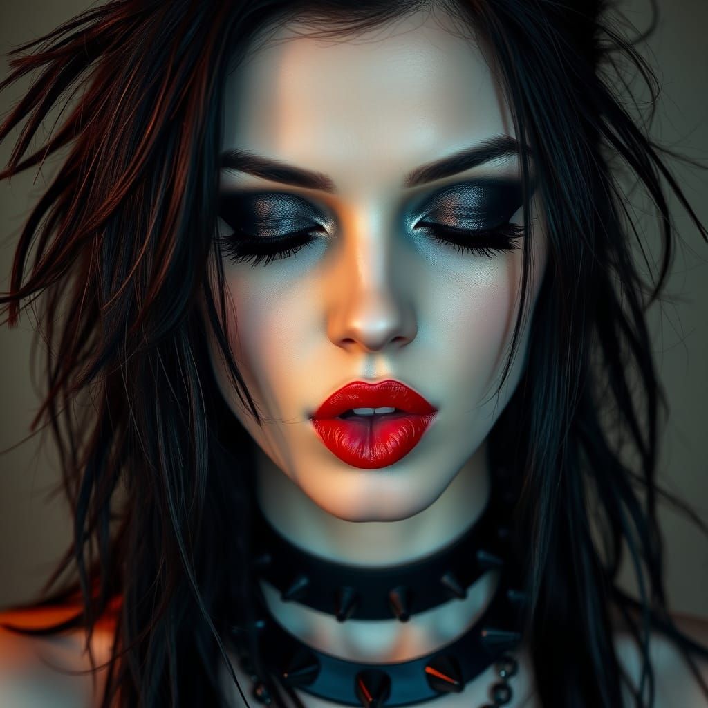Goth Woman with Dramatic Makeup in Digital Art Style