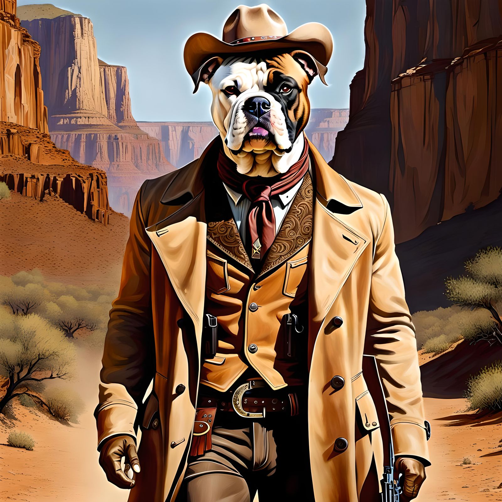 American Bulldog Cowboy in Spaghetti Western Style