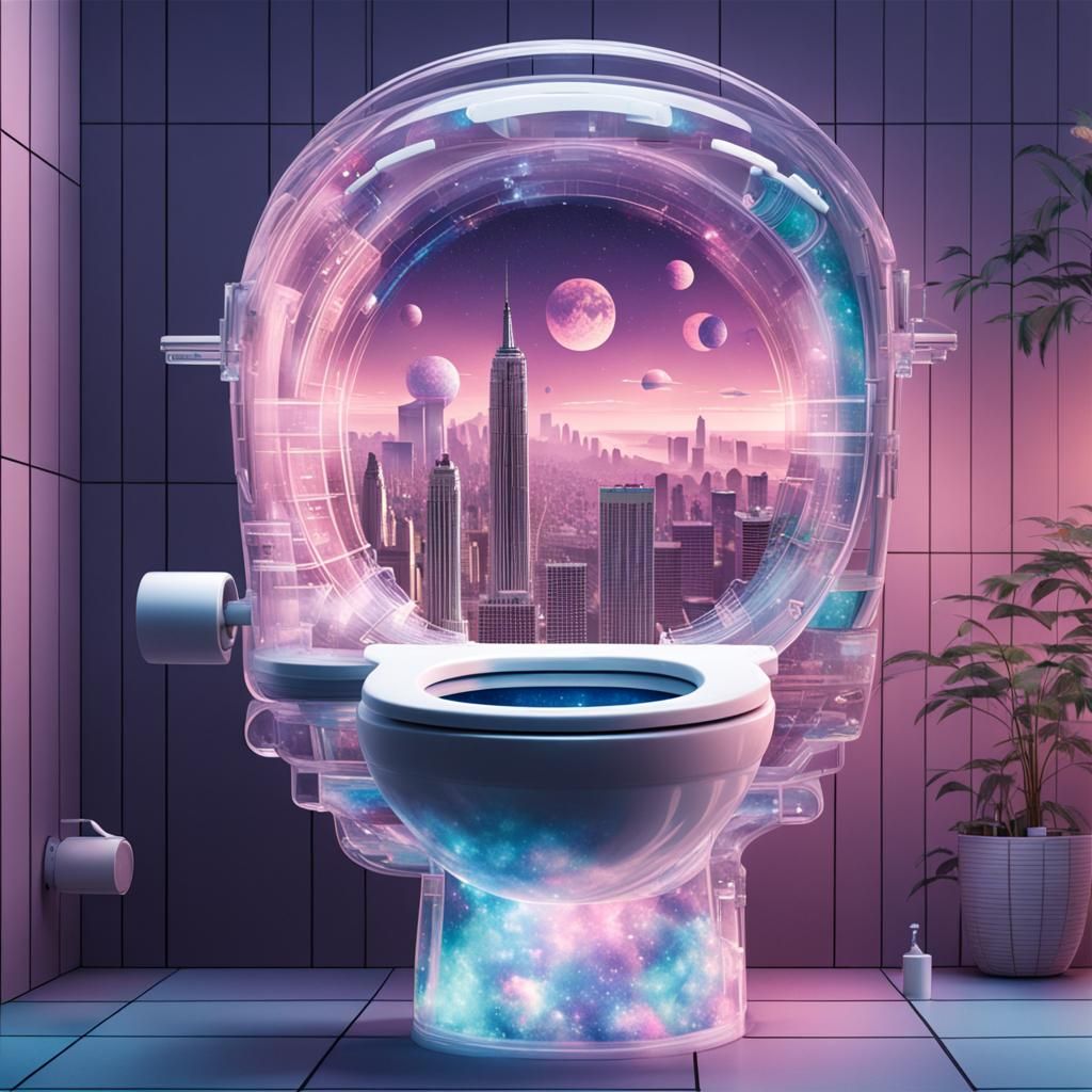 Vaporwave City Inside a Universal Toilet
