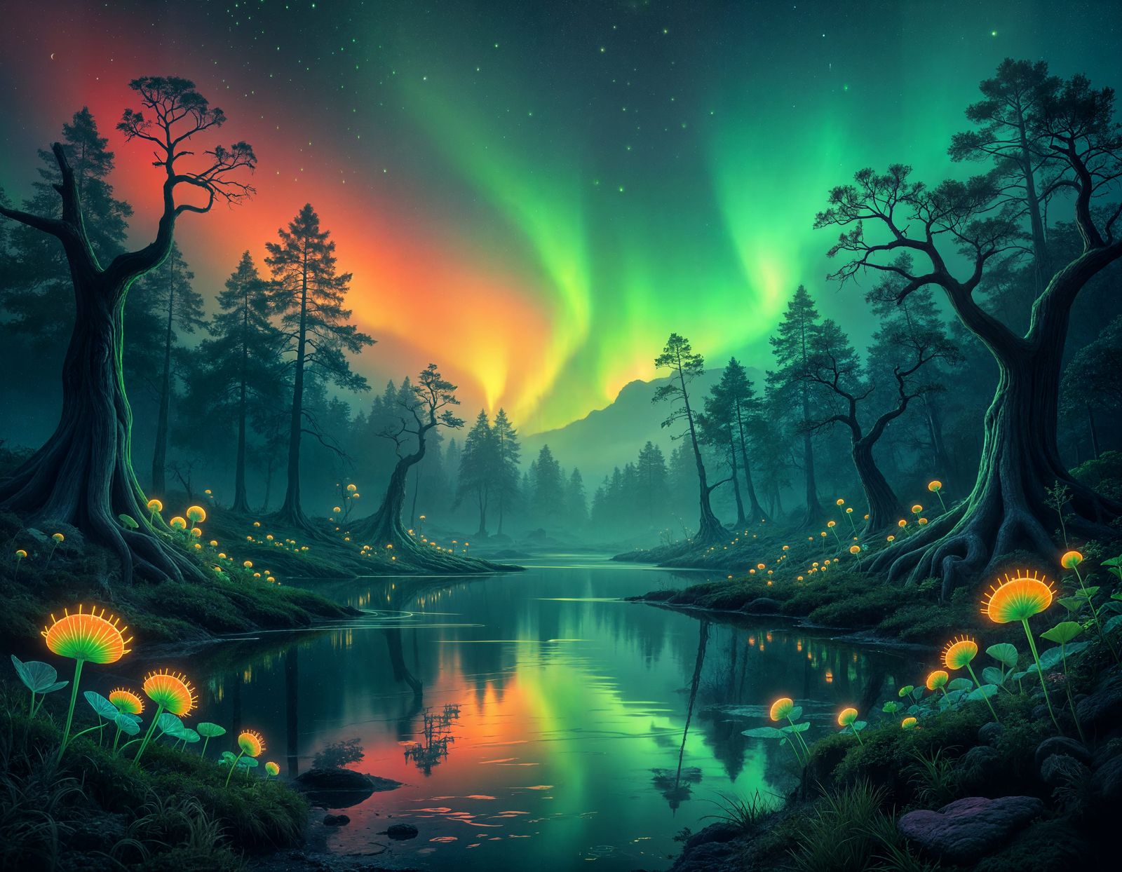 Neon Alien Forest Dreamscape at Night